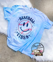 Baseball Vibes Smiley Face Tie Dye Tee