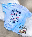 Baseball Vibes Smiley Face Tie Dye Tee