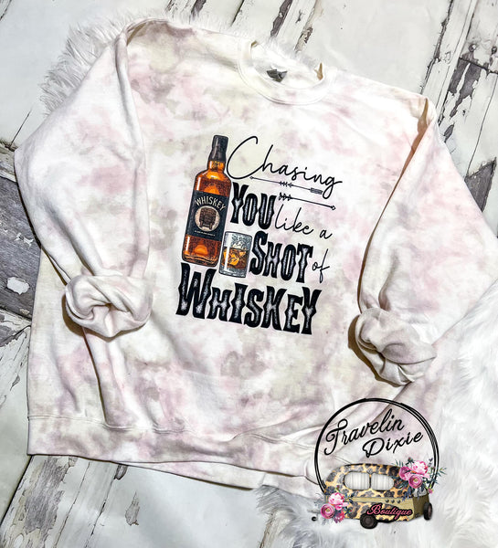 Chasin You Like a Shot of Whiskey Bleached Crewneck Sweatshirt