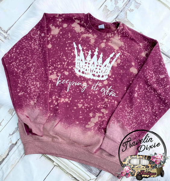 Keeping it Extra Crown Scatter Bleach Crewneck Pullover Sweatshirt