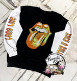 Long Live Rock N Roll Mouth ColorBlock Crewneck Sweatshirt