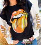 Long Live Rock N Roll Mouth ColorBlock Crewneck Sweatshirt