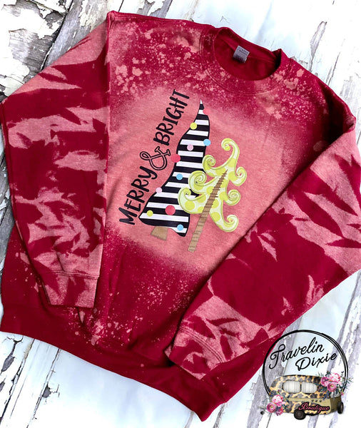 Merry & Bright ~ Bleached Christmas Crewneck Sweatshirt