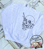 Own Your Weird Skull & Rose Splatter Dye Crewneck Pullover Sweatshirt