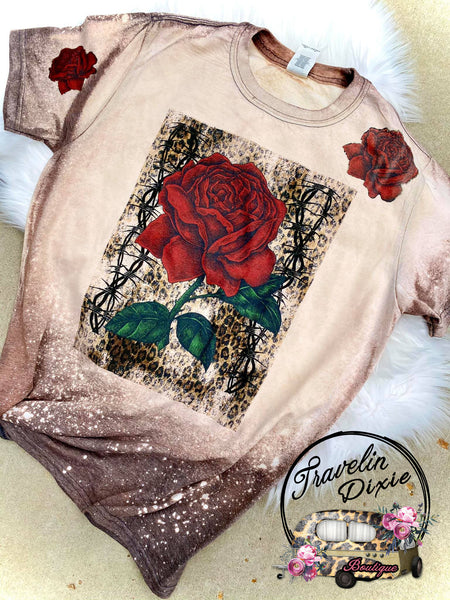 Leopard Rose Shoulder Bleached Short Sleeve Shirt