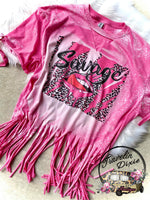 Savage Fringe Leopard Pop Lips Bleached Tshirt