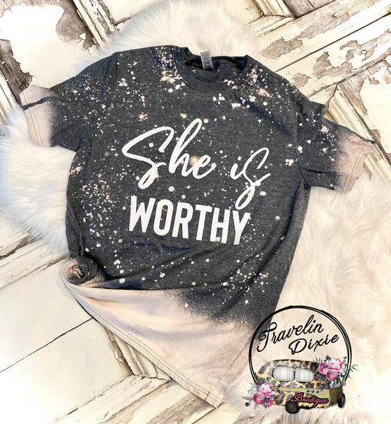 She is Worthy Scatter Bleach Short Sleeve Shirt